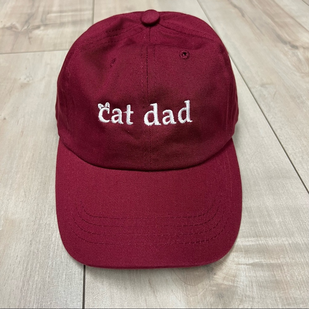 Unisex baseball hat- cat dad- burgundy